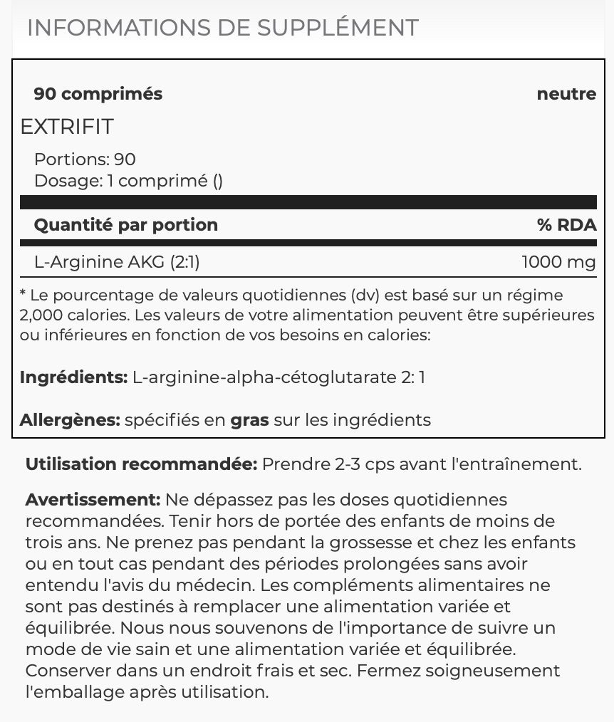ARGININE AKG 1000mg - Extrifit (100 caps)